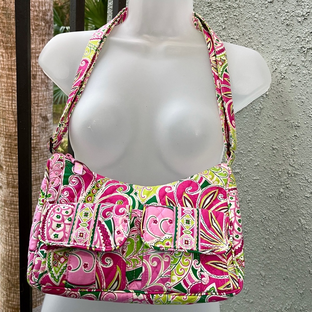 Vera Bradley Pinwheel Pink Small Libby Cargo Hobo Crossbody Bag Purse Pockets - Picture 3 of 16